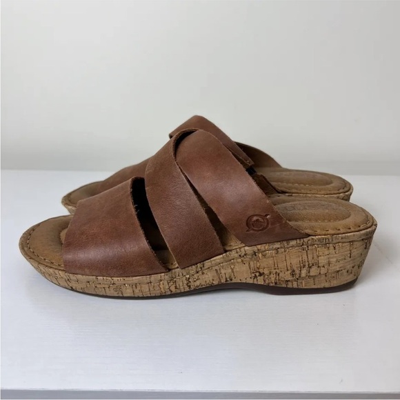 Born Boc Sandal‎ Wedge Women's 8 M Brown Tan Leather Comfort Slip-On - Picture 1 of 7